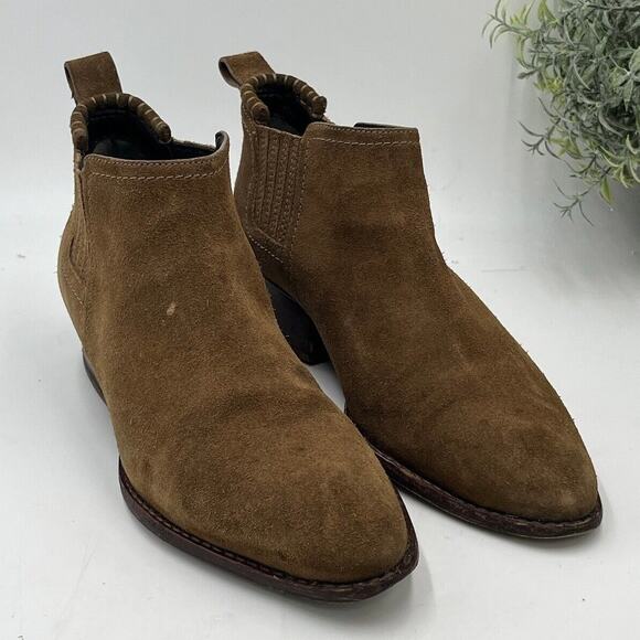 Alexander Wang Kori Tilt Silver Heel Dark Truffle Brown Suede Booties Sz 36/5.5 - Picture 1 of 16